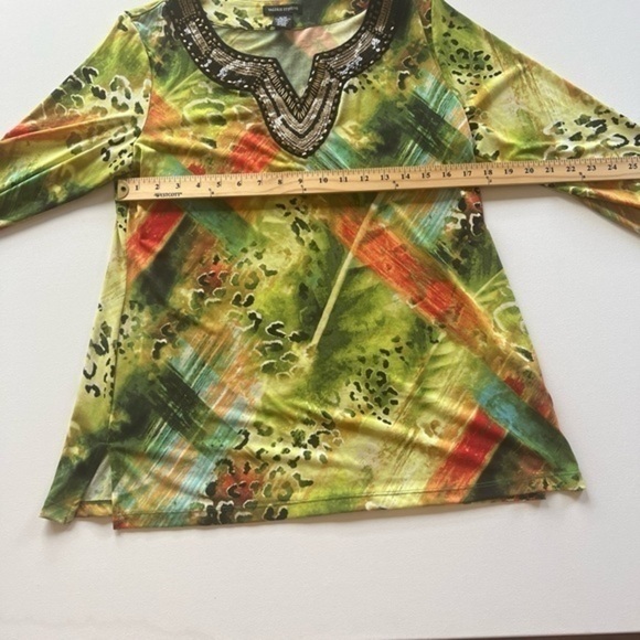 EUC Valerie Stevens Stretch Green Yellow Embellished Sequins‎ Size Medium!! (D) - Picture 2 of 4